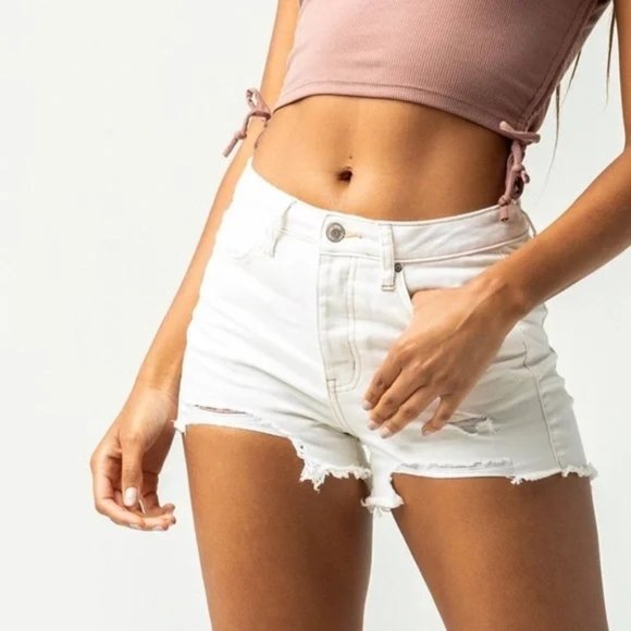 RSQ off white vintage high rise distressed shorts - Picture 1 of 5